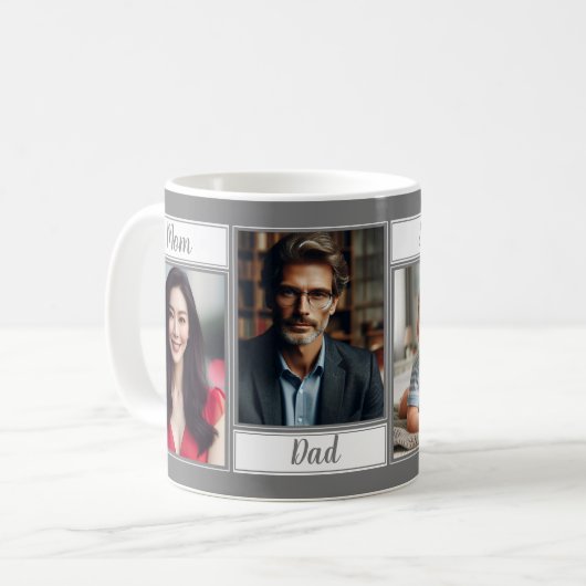 Custom Family Foto Dunkelgrau Mama Vater Son Daugh Kaffeetasse (Vorderseite Links)