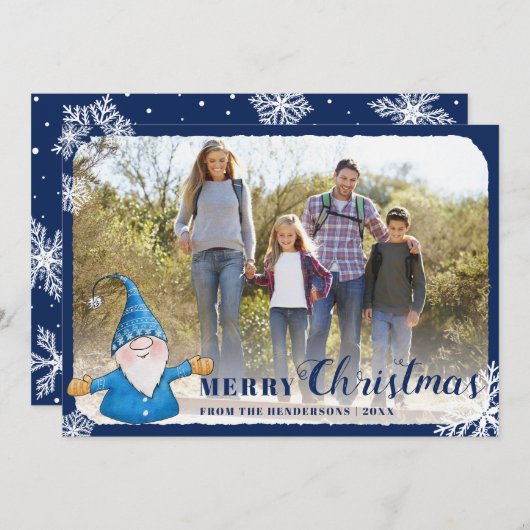 Custom Family Foto Gnome Blue Frohe Weihnachten (Vorne/Hinten)