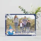 Custom Family Foto Gnome Blue Frohe Weihnachten (Stehend Vorderseite)