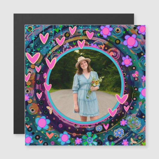 Custom Family Foto Hört farbenfroh florale Magnetkarte (Vorne/Hinten)