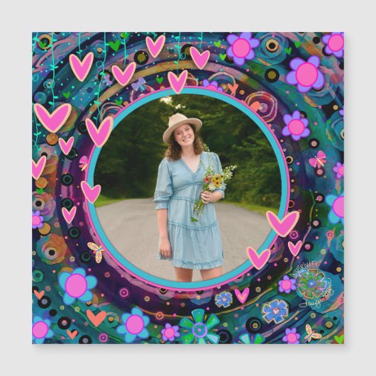 Custom Family Foto Hört farbenfroh florale Magnetkarte (Vorderseite)