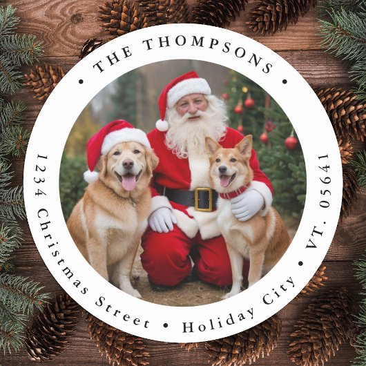 Custom Family Foto Hund Weihnachts-Rücksendeadress Runder Aufkleber