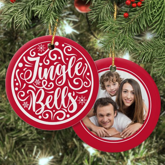 Custom Family Foto Jingle Bells Christmas Red Keramik Ornament