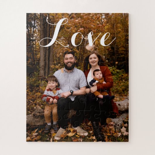 Custom Family Foto Liebe Script Calligraphy Jigsaw Puzzle (Vertikal)
