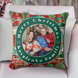 Custom Family Foto Red Green Kariert Holiday Kissen