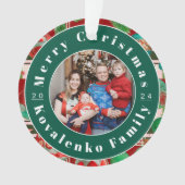 Custom Family Foto Red Green Kariert Holiday Ornament (Vorderseite)