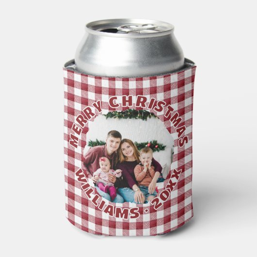Custom Family Foto Red Kariert Weihnachten Dosenkühler (Kanne Vorderseite)