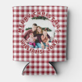 Custom Family Foto Red Kariert Weihnachten Dosenkühler (Vorderseite)