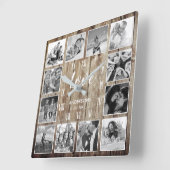 Custom Family Foto Rustic Farmhouse Liebe Script Quadratische Wanduhr (Winkel)