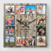 Custom Family Foto Rustic Farmhouse Liebe Script Quadratische Wanduhr (Vorderseite)