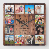 Custom Family Foto Rustic Farmhouse Liebe Script Quadratische Wanduhr (Vorderseite)