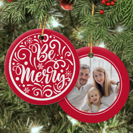 Custom Family Foto Sei froh Weihnachten Rot Keramik Ornament