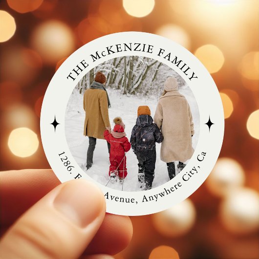 Custom Family Foto Weihnachts-Rücksendeadresse Runder Aufkleber