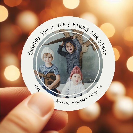 Custom Family Foto Weihnachts-Rücksendeadresse Runder Aufkleber