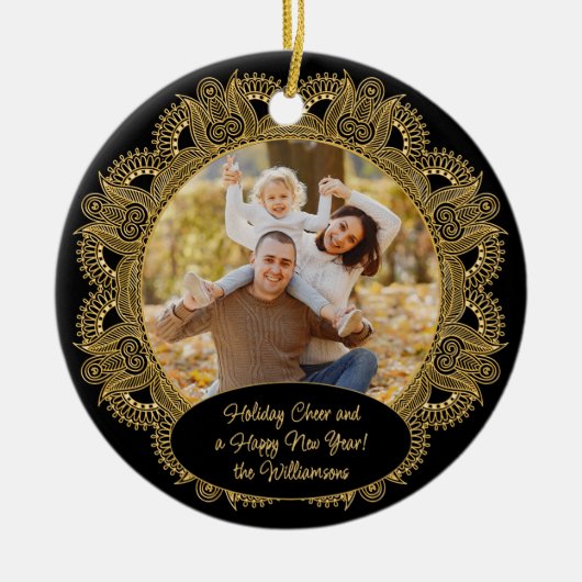 Custom Family Foto Weihnachtstext Personalisiert Keramik Ornament (Vorne)