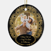 Custom Family Foto Weihnachtstext Personalisiert Keramik Ornament (Links)