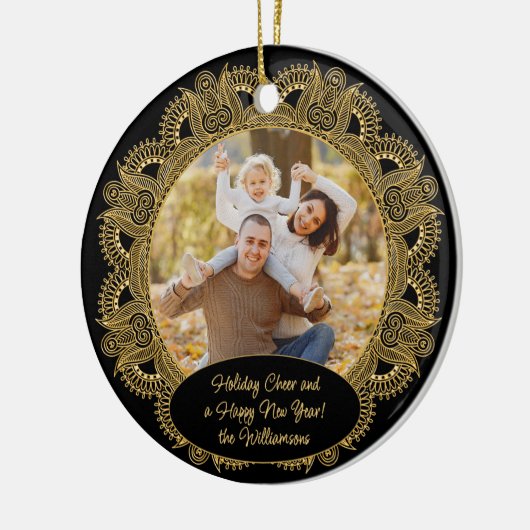 Custom Family Foto Weihnachtstext Personalisiert Keramik Ornament (Links)