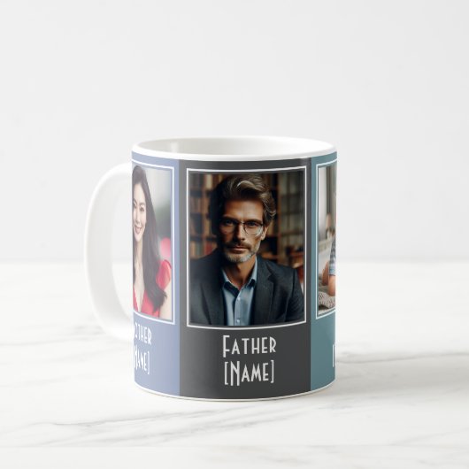Custom Family Four Collage Blue Gray Peach Kaffeetasse (Vorderseite Links)
