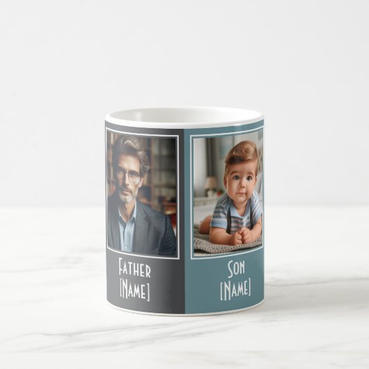 Custom Family Four Collage Blue Gray Peach Kaffeetasse (Mittel)