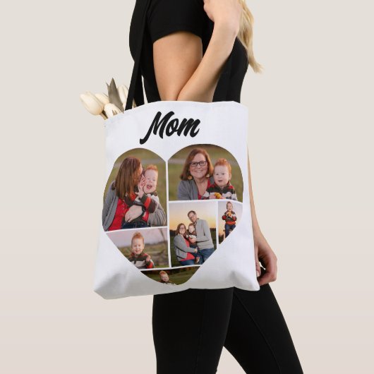 Custom Family Heart Form Foto Collage Tote Bag Tasche (Von Nahem)