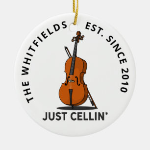 Custom Family Just Cellin Cello Fiddle Musiker Keramik Ornament