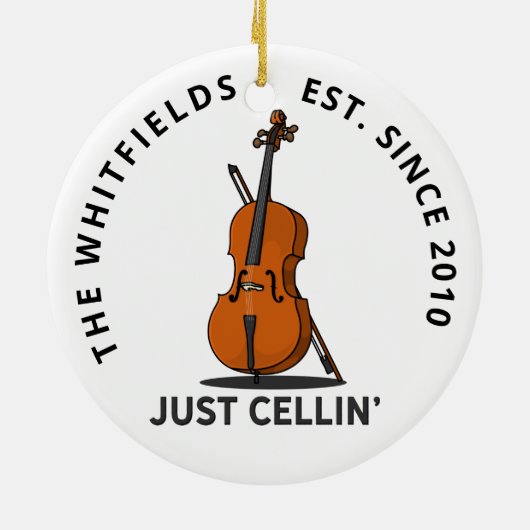 Custom Family Just Cellin Cello Fiddle Musiker Keramik Ornament (Hinten)