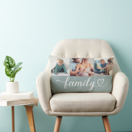 Custom Family Mist Heart Script 3 Foto Collage Lendenkissen