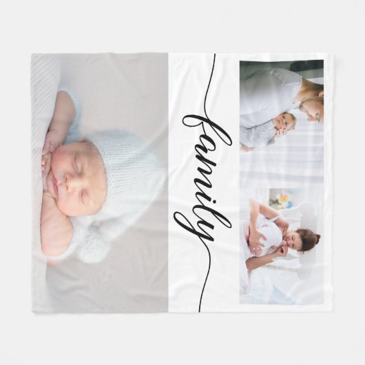 Custom Family Moderne, elegante Script-Collage Fleecedecke (Vorderseite (Horizontal))