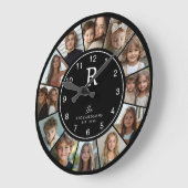 Custom Family Monogram Name Year 12 Photo Collage Große Wanduhr (Winkel)