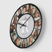 Custom Family Monogram Name Year 12 Photo Collage Große Wanduhr (Winkel)
