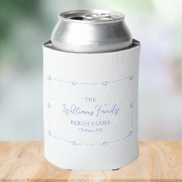 Custom Family Name Beach House Coastal Blue Musche Dosenkühler