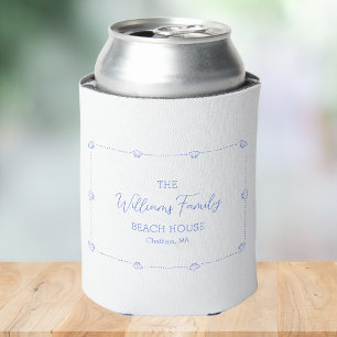 Custom Family Name Beach House Coastal Blue Musche Dosenkühler