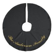 Custom Family Name Black Christmas Tree Skirt Leinenimitat Weihnachtsbaumdecke (Vorderseite)