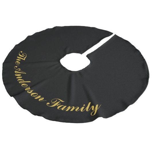Custom Family Name Black Christmas Tree Skirt Leinenimitat Weihnachtsbaumdecke (Schrägansicht)