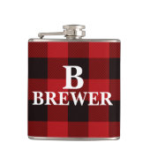 Custom Family Name Red Tartan Vinyl Flask Flachmann (Vorderseite)