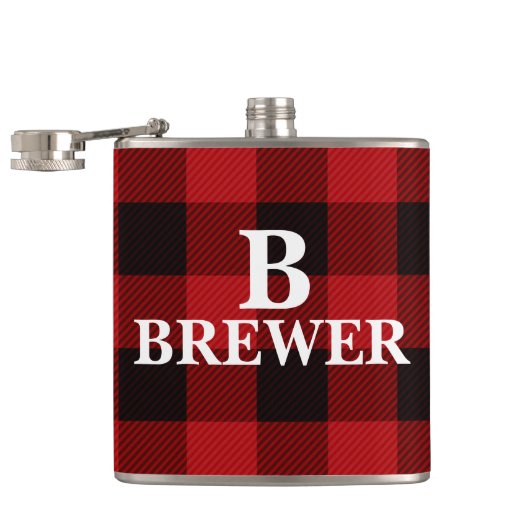 Custom Family Name Red Tartan Vinyl Flask Flachmann (Geöffnet)