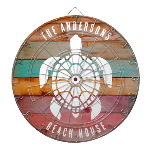 Custom Family Name Rustic Beach House Dartboard Dartscheibe (vorne)