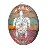 Custom Family Name Rustic Beach House Dartboard Dartscheibe (Vorderseite rechts)
