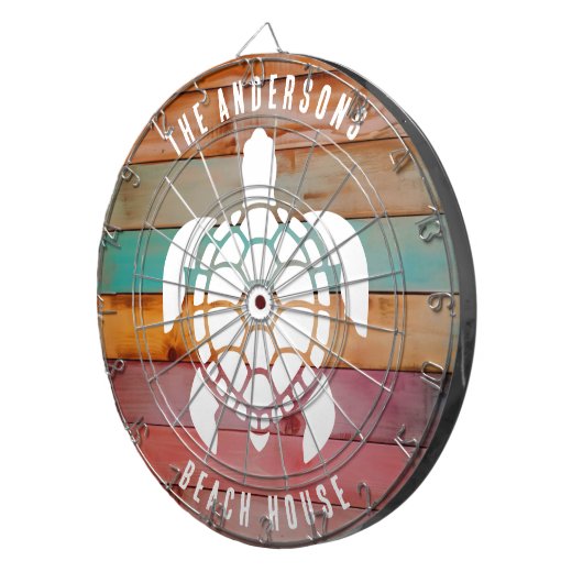 Custom Family Name Rustic Beach House Dartboard Dartscheibe (Vorderseite rechts)