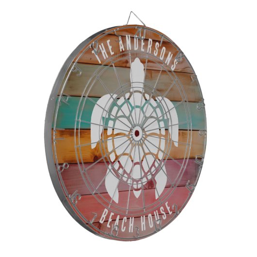 Custom Family Name Rustic Beach House Dartboard Dartscheibe (Vorderseite Links)