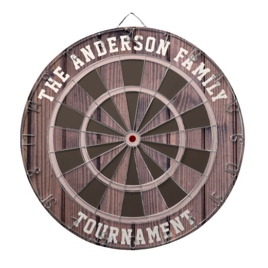Custom Family Name Rustic Wood Look Dartboard Dartscheibe (vorne)