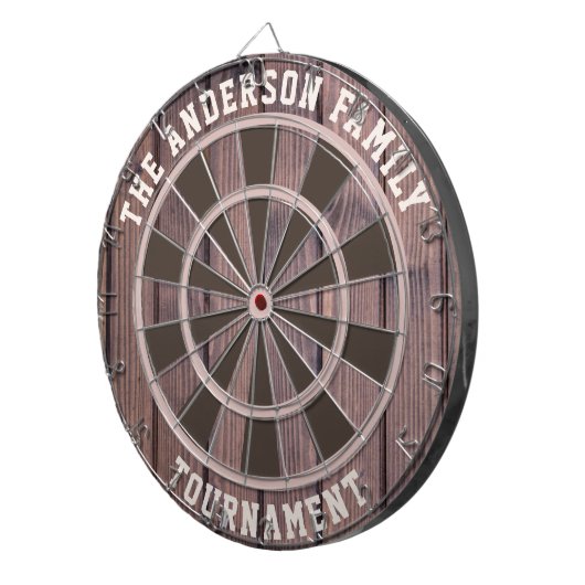 Custom Family Name Rustic Wood Look Dartboard Dartscheibe (Vorderseite rechts)
