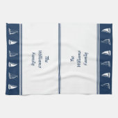 Custom Family Name Sailboote in Marine und White Geschirrtuch (Horizontal)