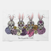 Custom Family Name Sugar Skull Bunnies Ostergesche Geschirrtuch (Horizontal)