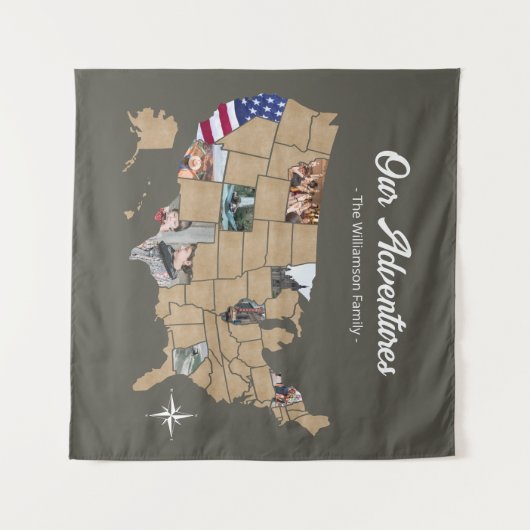 Custom Family Name Travel USA Foto Collage Green Wandteppich (Vorderseite (Horizontal))