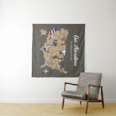 Custom Family Name Travel USA Foto Collage Green Wandteppich (Beispiel (Horizontal))