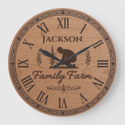 Custom Family Name Wall Clock – Family Farm  Große Wanduhr (Vorderseite)