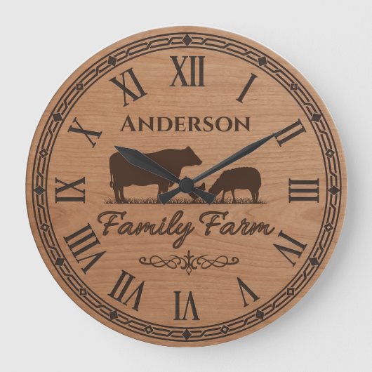 Custom Family Name Wall Clock – Farmhouse Decor  Große Wanduhr (Vorderseite)