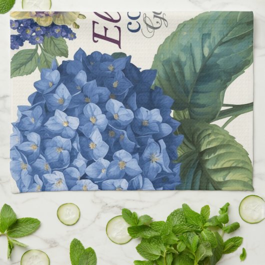 Custom Family Name Watercolor Hydrangea Geschirrtuch (Gefaltet)