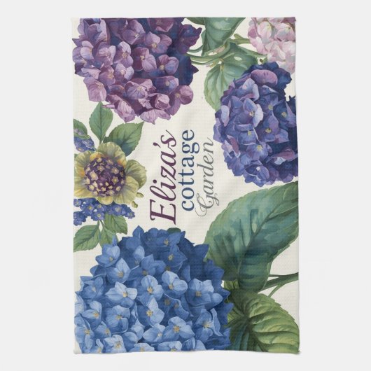 Custom Family Name Watercolor Hydrangea Geschirrtuch (Vertikal)